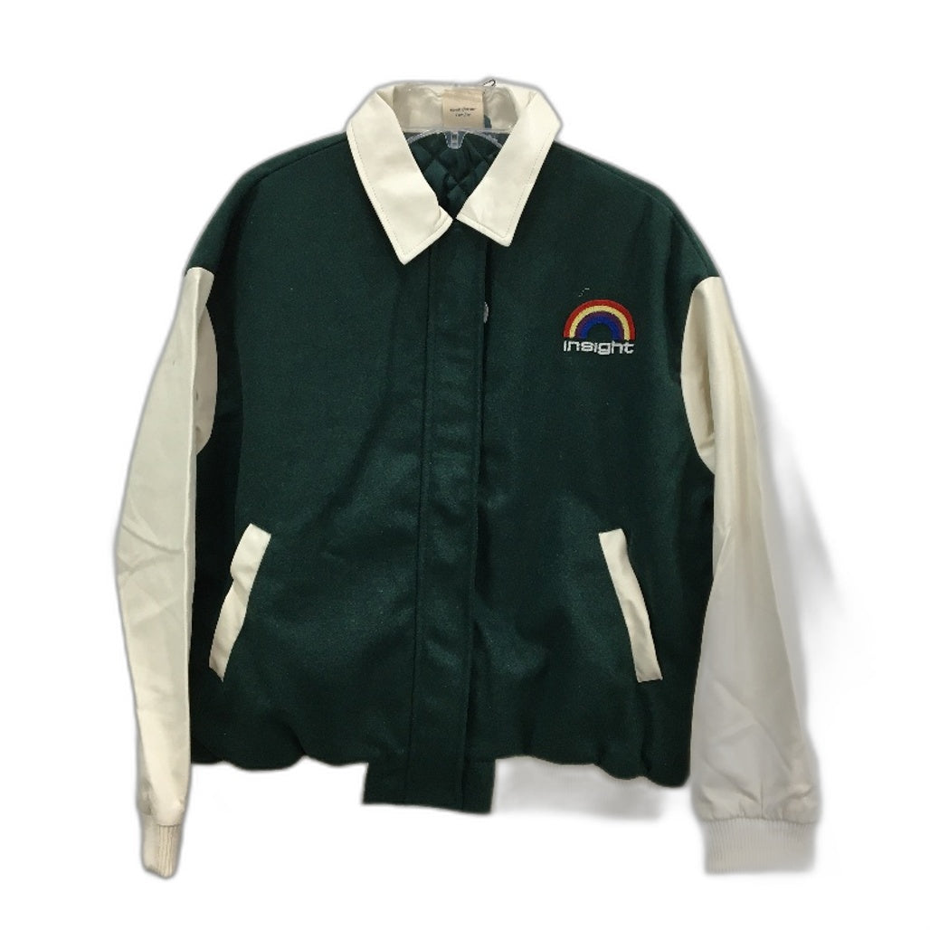 Insight Forest Green & Cream Vinyl Varsity Style Zip Up Jacket Mens Size S NEW