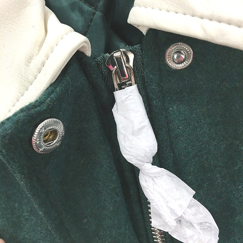 Insight Forest Green & Cream Vinyl Varsity Style Zip Up Jacket Mens Size S NEW