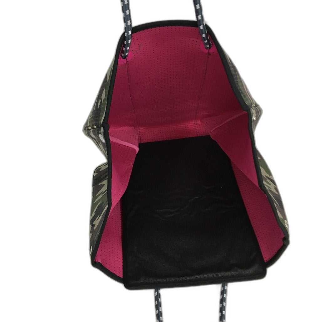 Parfait Ce Cabas Neoprene Camo Beach Tote Bag & Matching Make Up Purse NEW