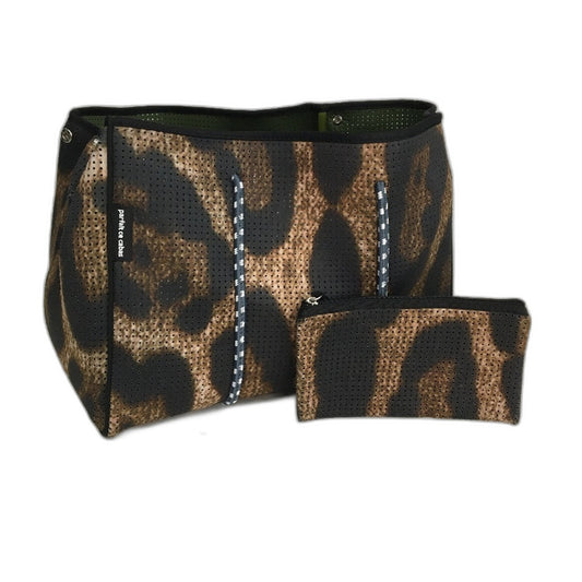 Parfait Ce Cabas Neoprene Brown Beach Tote Bag & Matching Make Up Purse NEW