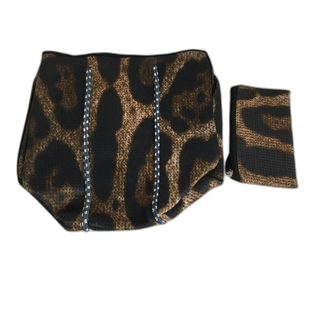 Parfait Ce Cabas Neoprene Brown Beach Tote Bag & Matching Make Up Purse NEW