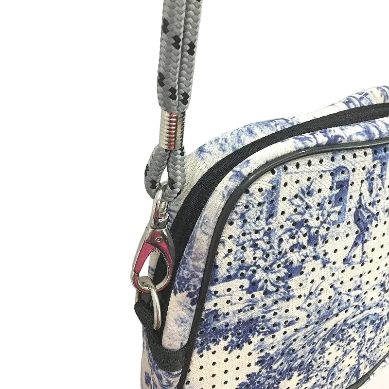 Parfait Ce Cabas Neoprene Blue Vintage Print Multi-Use Mini Shoulder Bag NEW