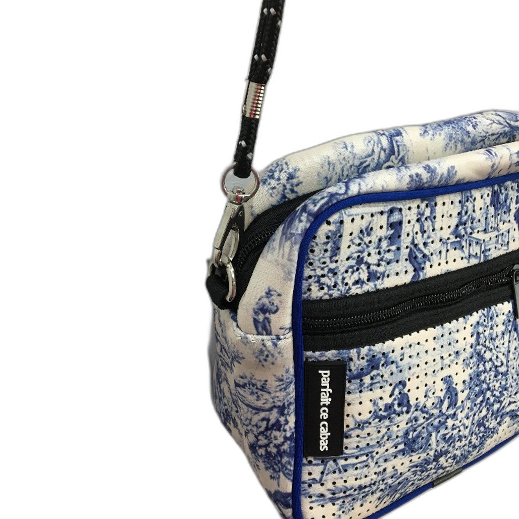 Parfait Ce Cabas Neoprene Blue Vintage Print Multi-use Zip Up Shoulder Bag NEW