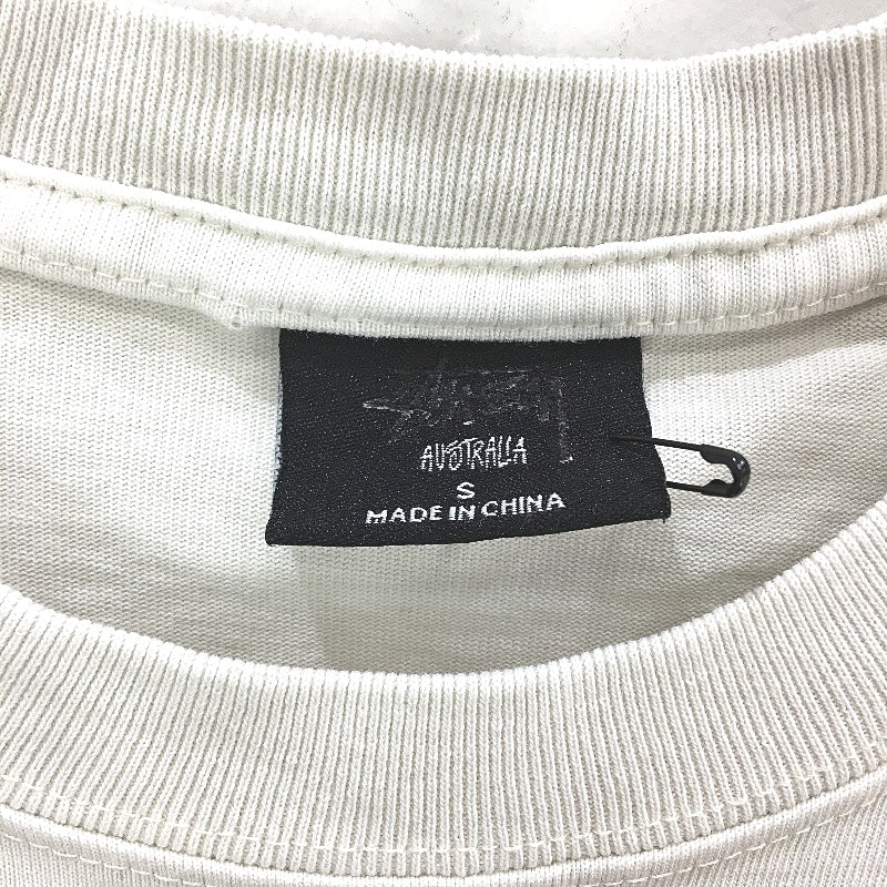 Stussy Large Print Old Skool Beige Crew Neck Classic T-Shirt Mens Size S NEW