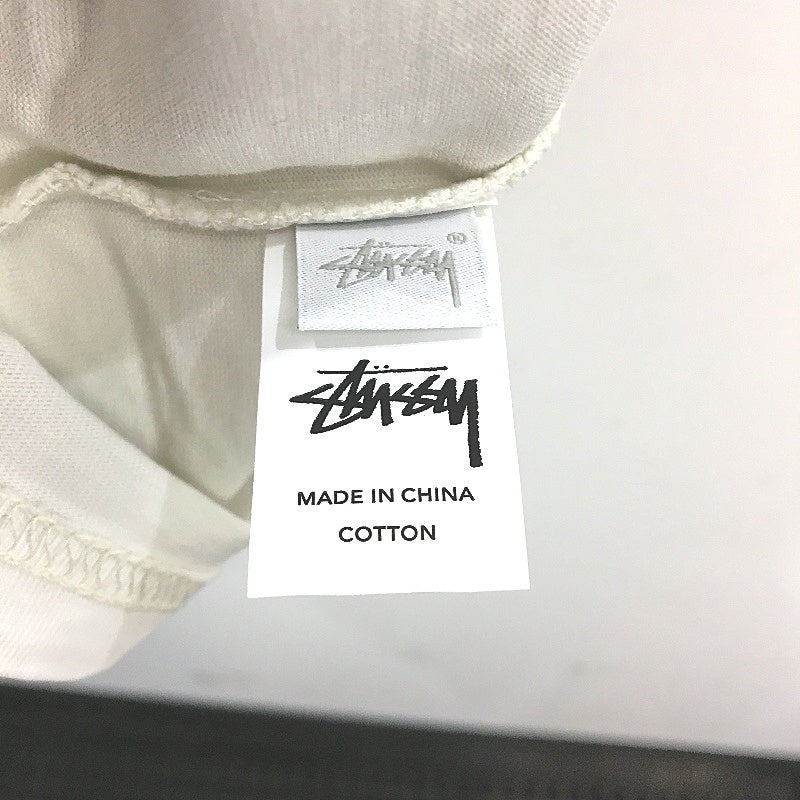 Stussy Large Print Old Skool Beige Crew Neck Classic T-Shirt Mens Size S NEW