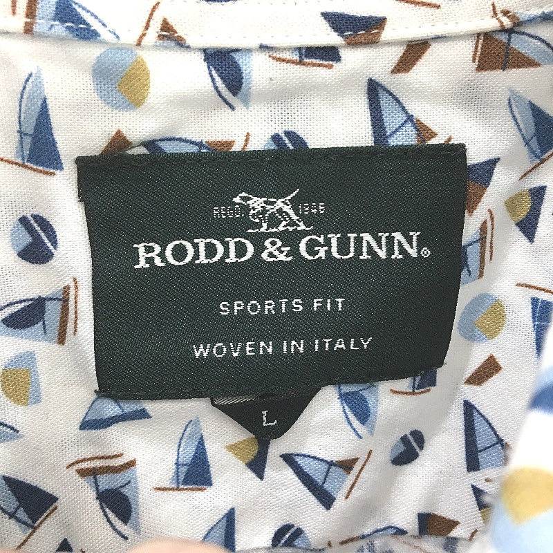 Rodd & Gunn White Sail Boat Motifs 100% Cotton Sports Fit S/Sleeve Shirt Size L