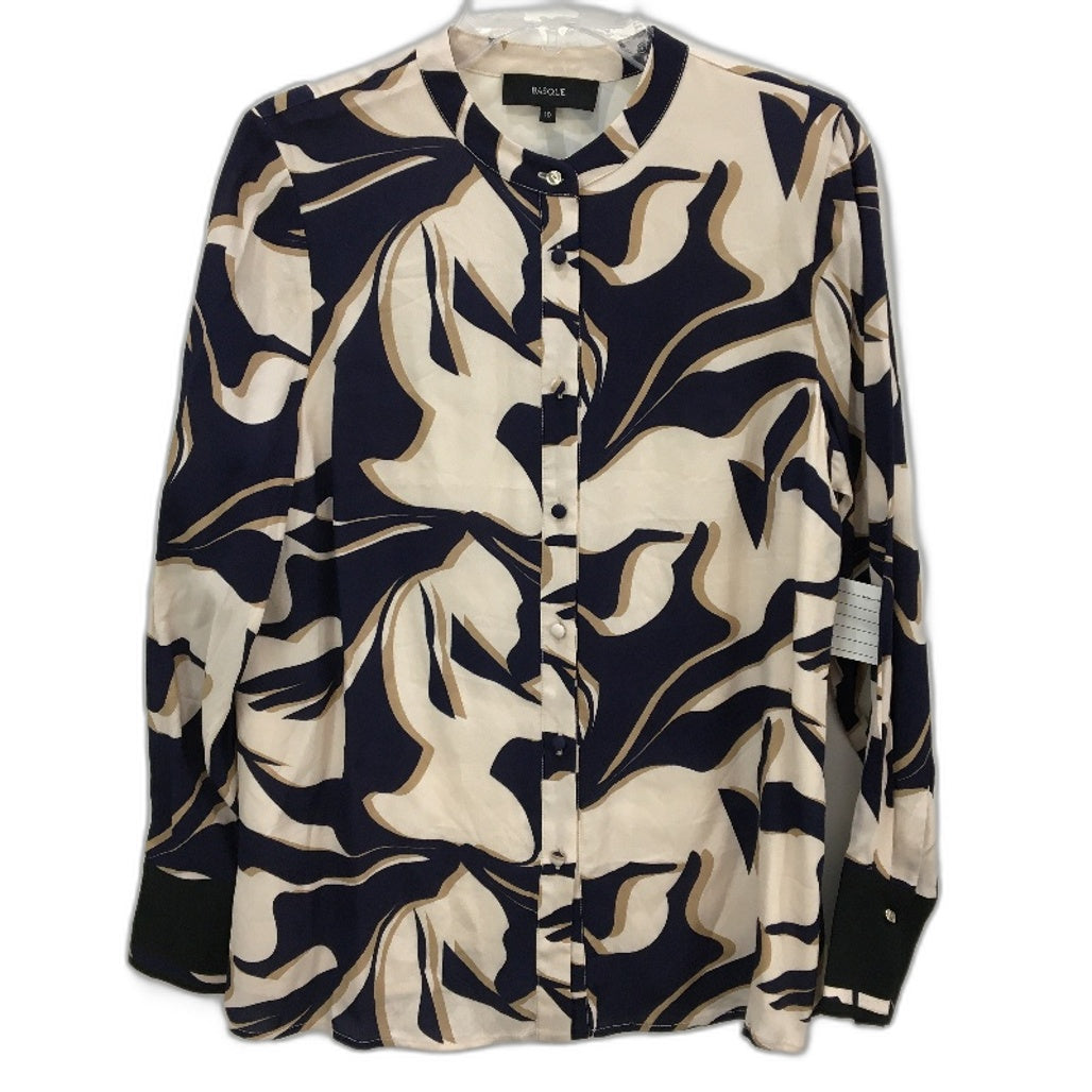 Basque Navy & Blush Beige Patterned Long Sleeve Shirt Ladies Size 10 NEW