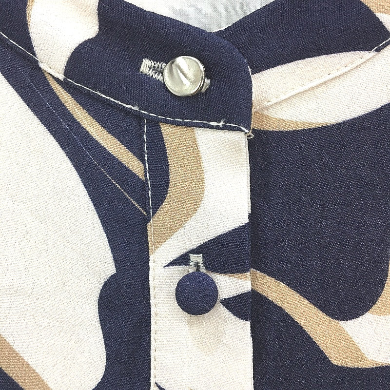 Basque Navy & Blush Beige Patterned Long Sleeve Shirt Ladies Size 10 NEW