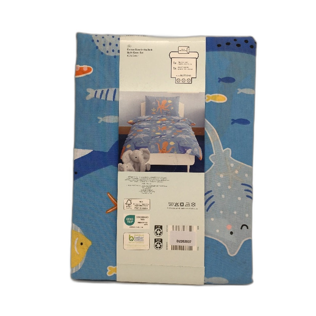 Kirkton House 100% Cotton Blue Glow In The Dark Quilt Cover Set SINGLE Bed NEW