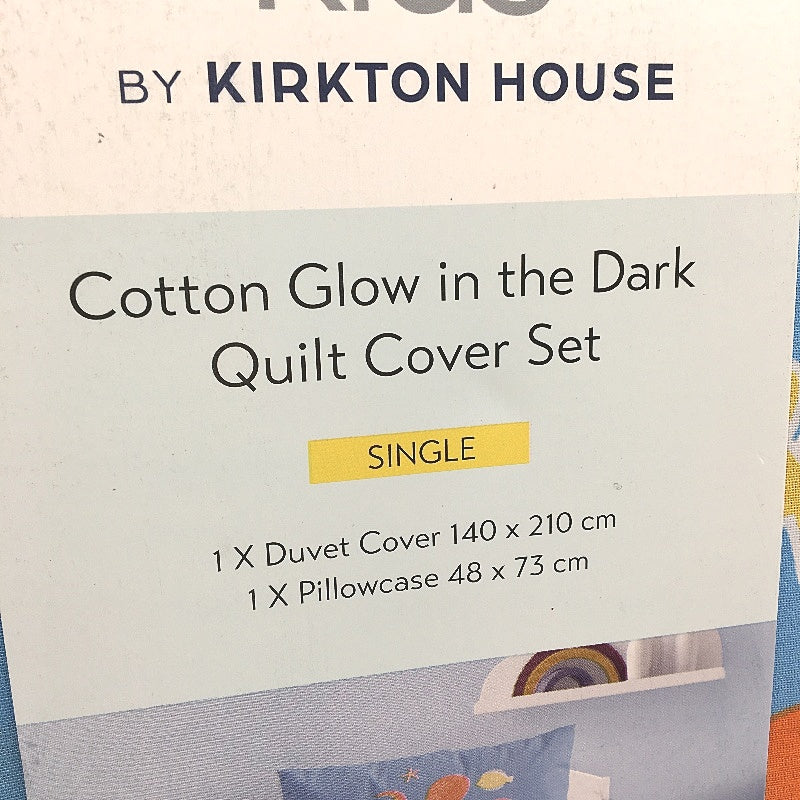 Kirkton House 100% Cotton Blue Glow In The Dark Quilt Cover Set SINGLE Bed NEW