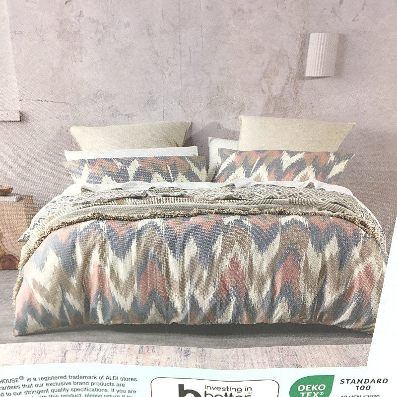 Kirkton House Lyocell Cotton Neutral Toned Pattern Quilt Cover Set QUEEN Bed NEW