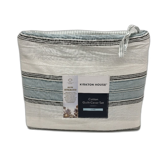 Kirkton House Hampton Blue Stripe Cotton Quilt Cover Set KING Size NEW
