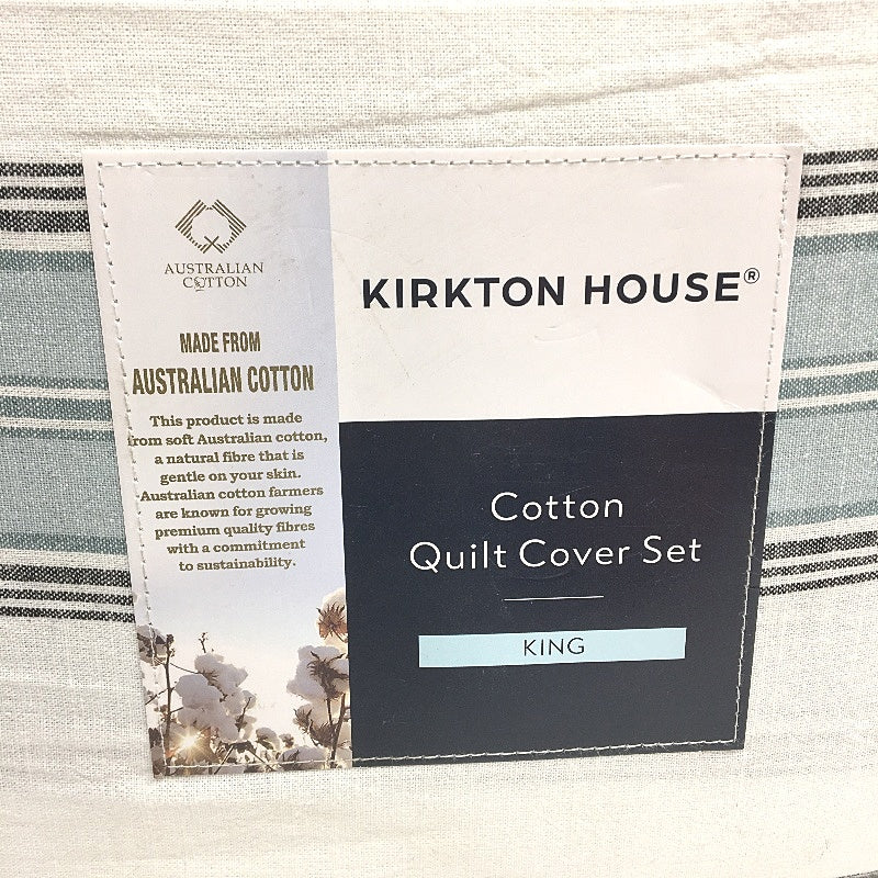 Kirkton House Hampton Blue Stripe Cotton Quilt Cover Set KING Size NEW