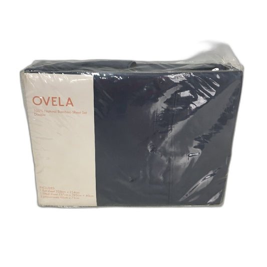 Ovela Indigo 100% Natural Bamboo Silky Feel Fitted Sheet Set DOUBLE Size NEW