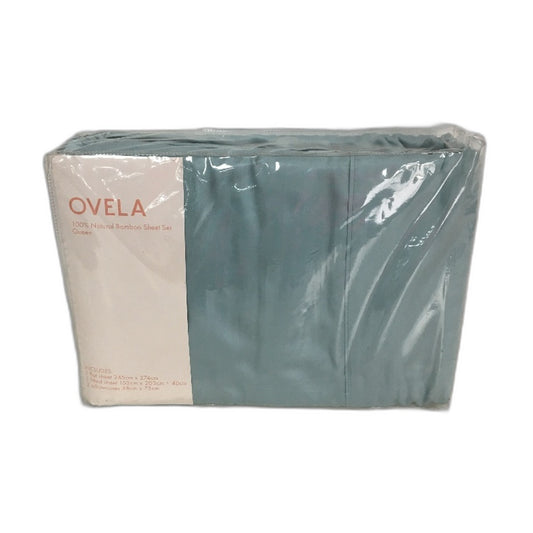 Ovela Aqua Sage 100% Natural Bamboo Silky Feel Fitted Sheet Set QUEEN Size NEW