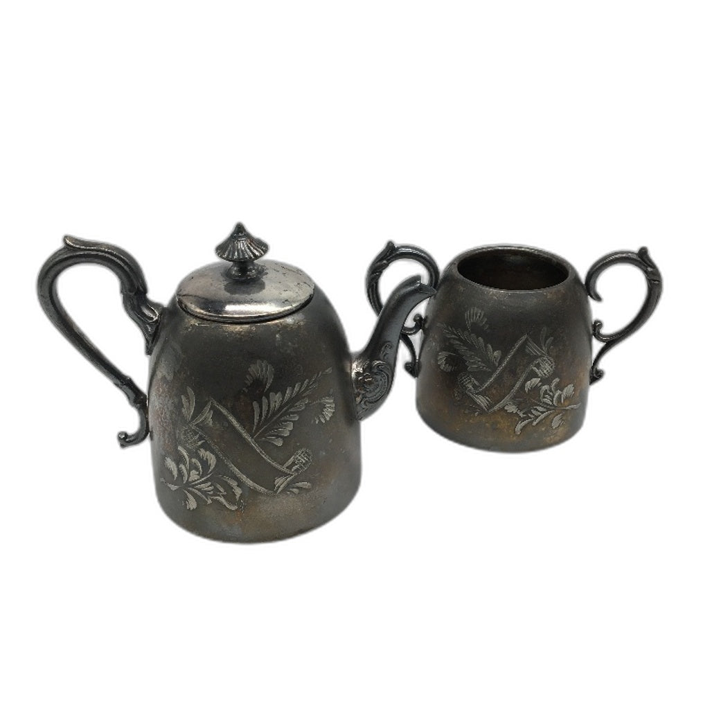 ANTIQUE Eagles P Company Small Silver Plated Teapot & Sugar Bowel Set