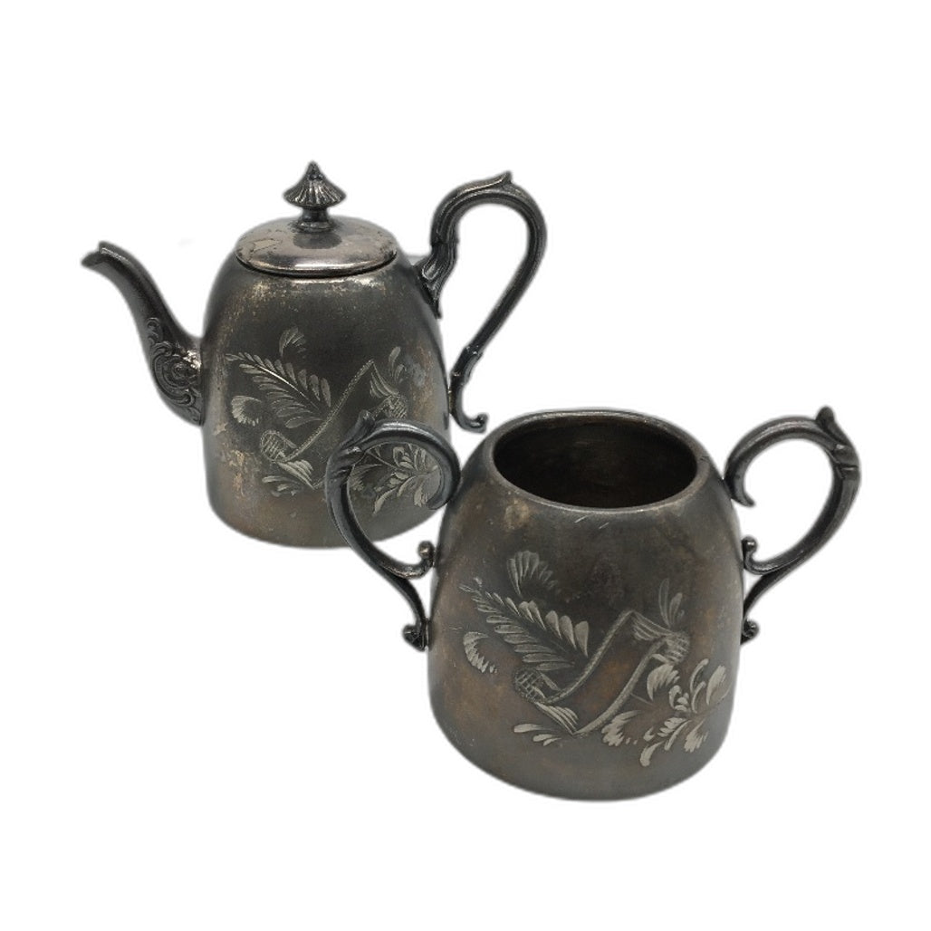 ANTIQUE Eagles P Company Small Silver Plated Teapot & Sugar Bowel Set