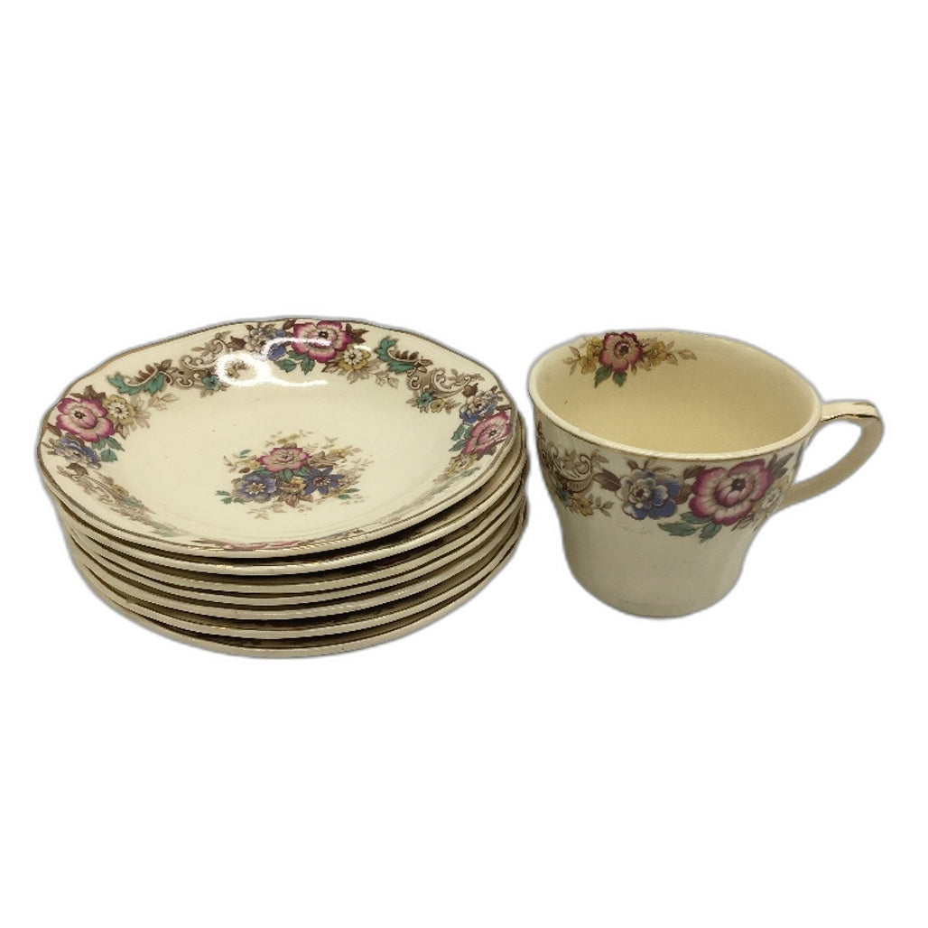 VINTAGE J&G Meakin England Sunshine Floral Print 7 Saucers & 1 Tea Cup