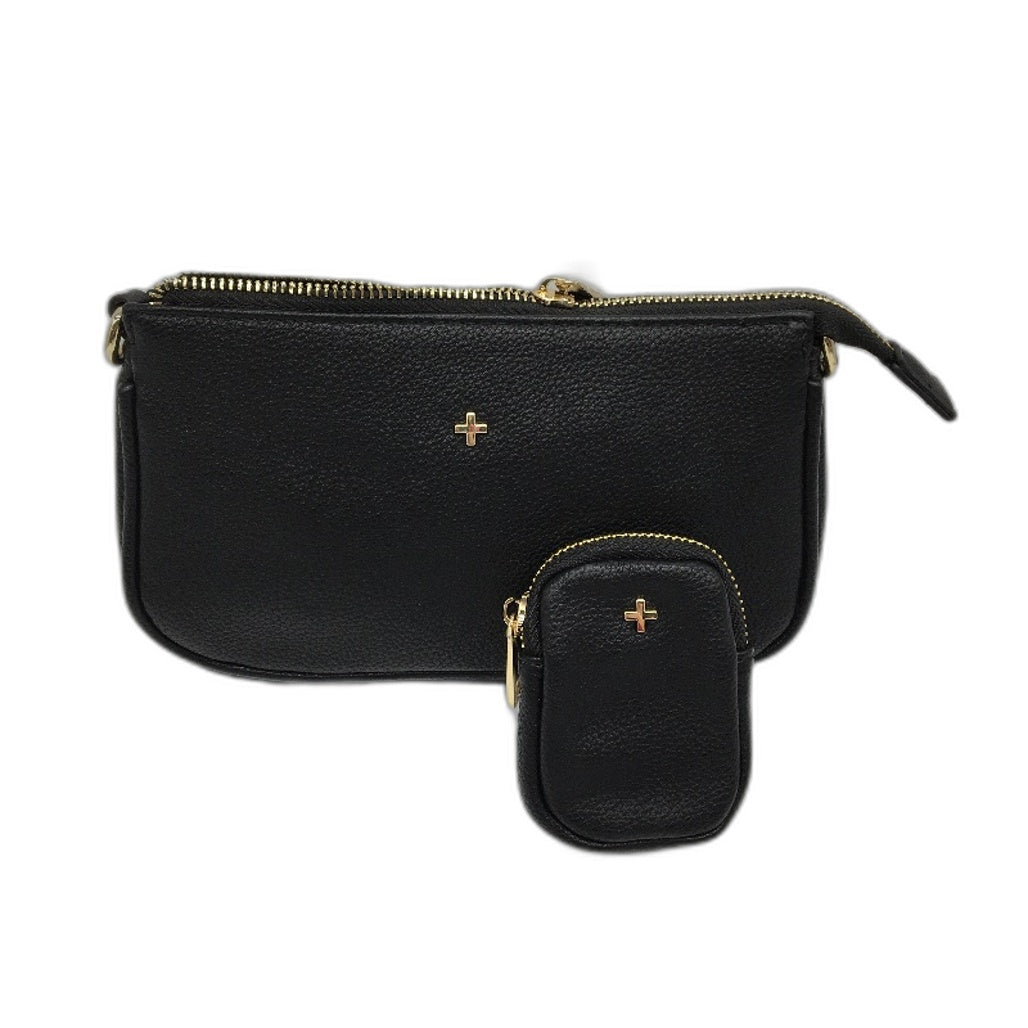 PETA & JAIN Black Small Shoulder Bag With Crossbody Strap & Mini Pouch NEW