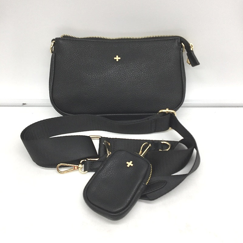 PETA & JAIN Black Small Shoulder Bag With Crossbody Strap & Mini Pouch NEW