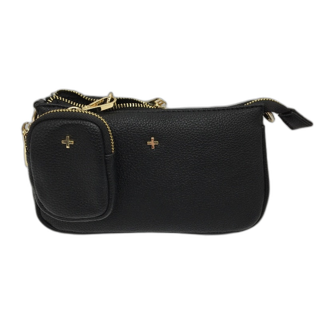 PETA & JAIN Black Small Shoulder Bag With Crossbody Strap & Mini Pouch NEW