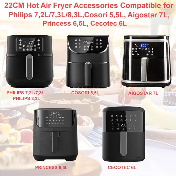 Air Fryer Accessories Set 12PCS 22CM With 100PCS Baking Paper & Recipe Book NEW