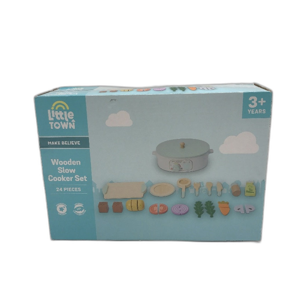 Little Town Wooden Slow Cooker Set 24PCS Pretend Play Kitchen Toys Age 3Y+ NEW