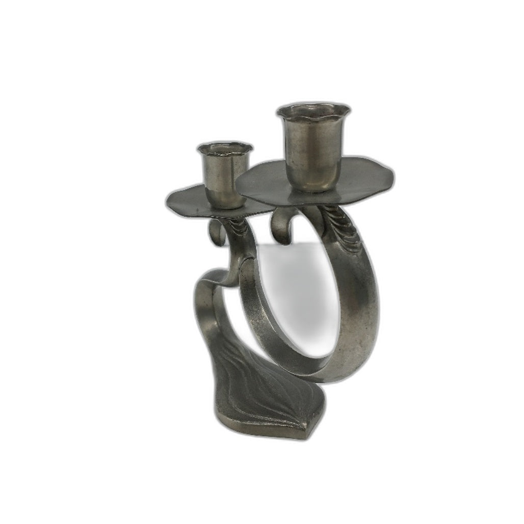 VINTAGE Made In Holland Pewter Style Ornate Swirl Metal 2 Candle Stick Holder