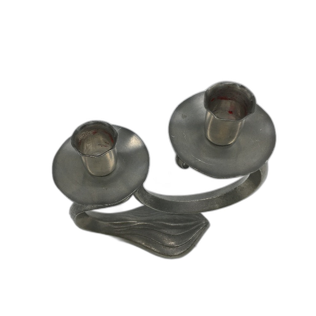 VINTAGE Made In Holland Pewter Style Ornate Swirl Metal 2 Candle Stick Holder