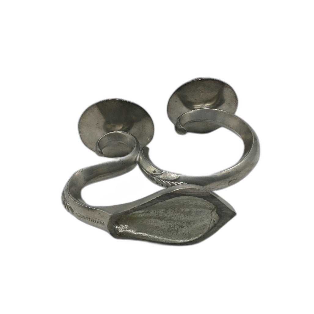 VINTAGE Made In Holland Pewter Style Ornate Swirl Metal 2 Candle Stick Holder