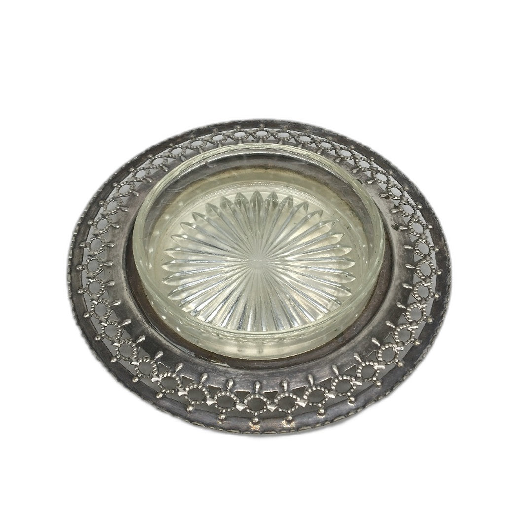 ANTIQUE Perfection EPNS Small Glass Candy Dish With Silver Plated Surround