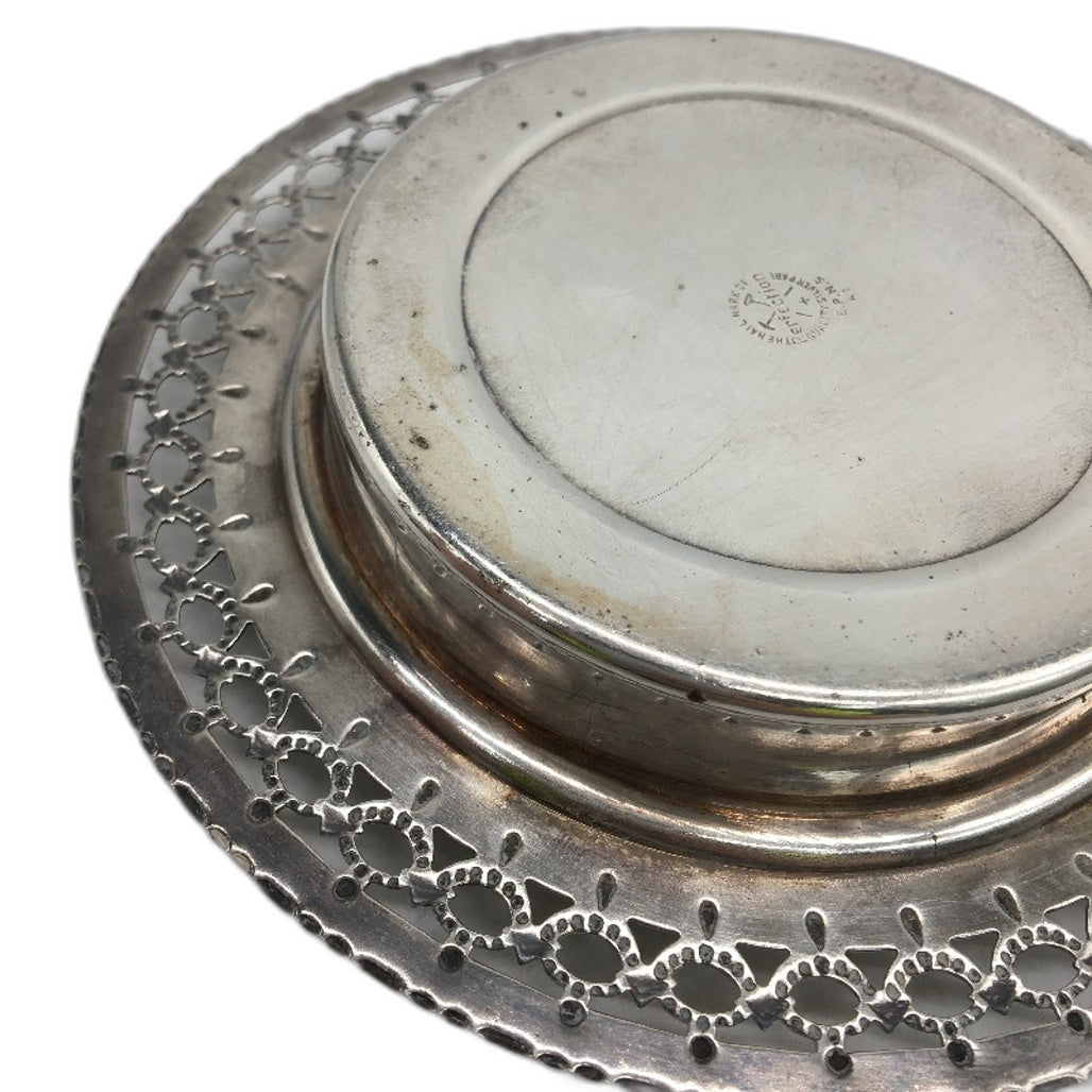 ANTIQUE Perfection EPNS Small Glass Candy Dish With Silver Plated Surround