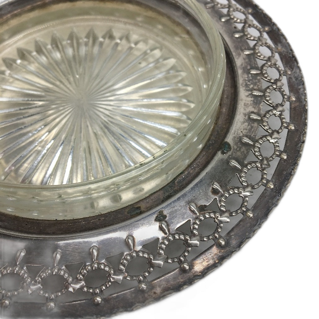 ANTIQUE Perfection EPNS Small Glass Candy Dish With Silver Plated Surround