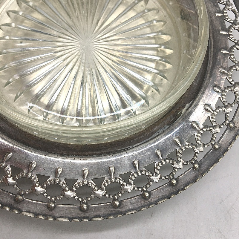 ANTIQUE Perfection EPNS Small Glass Candy Dish With Silver Plated Surround