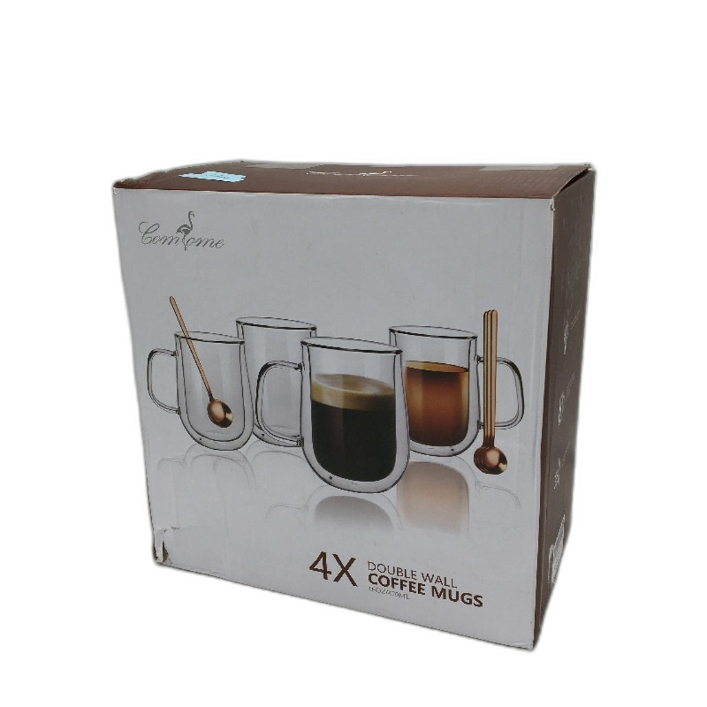 Comome 4 Pcs 470ml Double Walled Glass Coffee Mugs Tea Cup Set With Handles