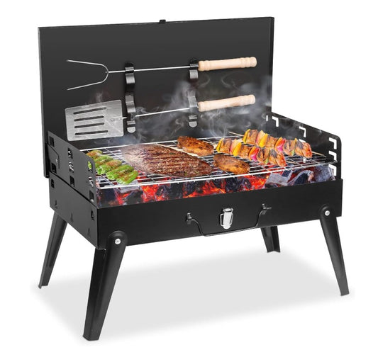 XICEN Outdoor Foldable Portable Camping BBQ Grill With Accessories & Lid