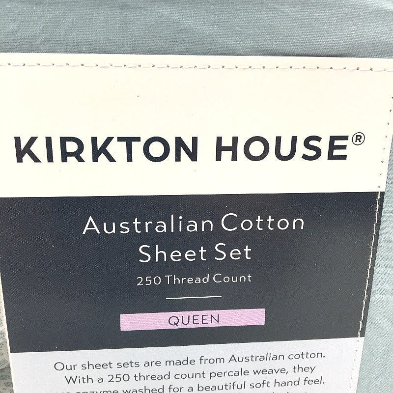 Kirkton House Sage Green 250 TC Australian Cotton Sheet Set QUEEN Size NEW