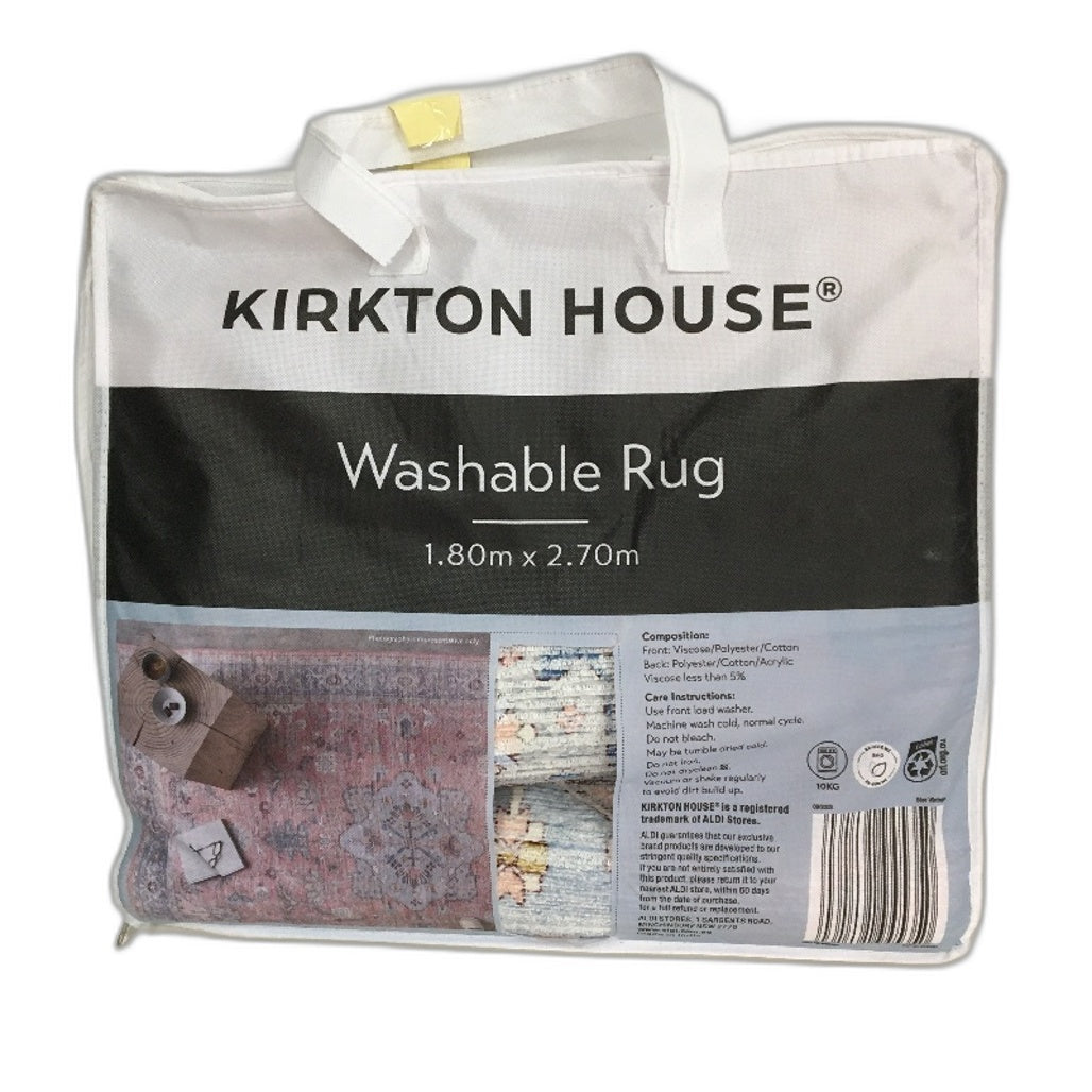 Kirkton House Salmon & Blue Vintage Machine Washable Foldable Rug 1.8 x 2.7m NEW