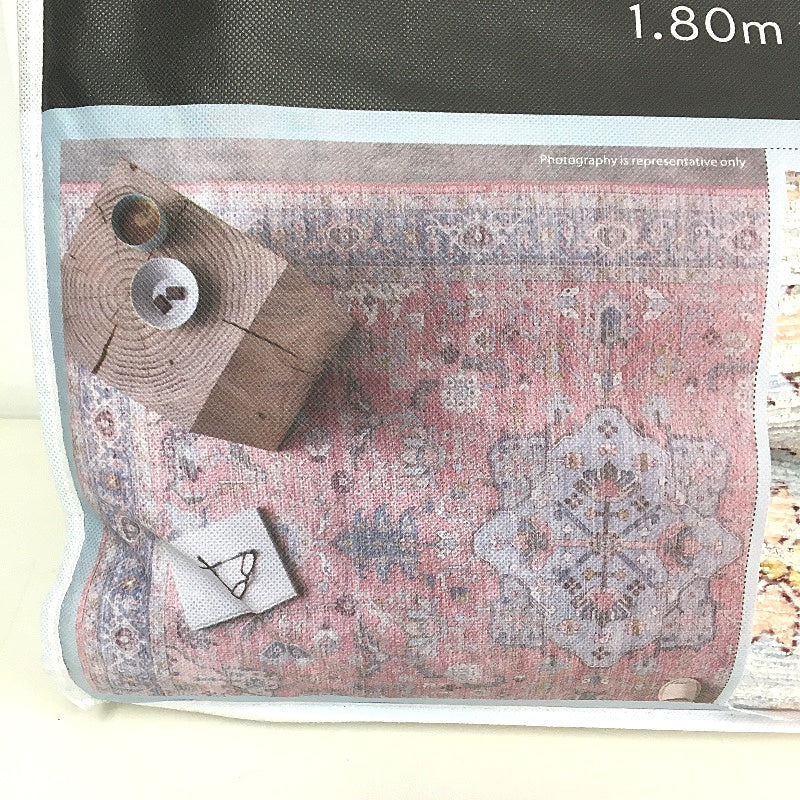 Kirkton House Salmon & Blue Vintage Machine Washable Foldable Rug 1.8 x 2.7m NEW