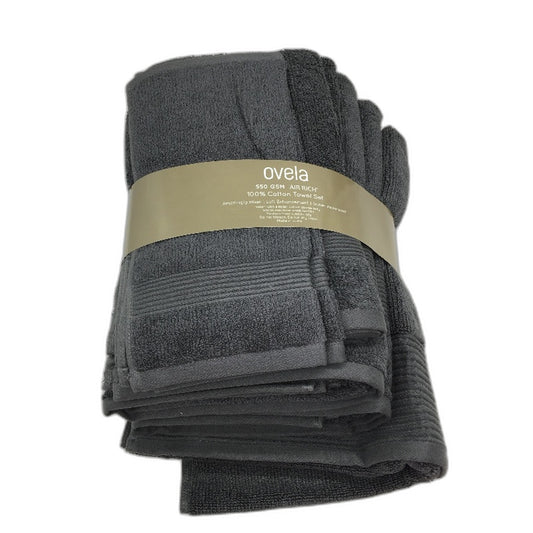 Ovela Luxury Air Rich 550GSM 100% Cotton Dark Grey 7 Piece Bath Towel Set NEW