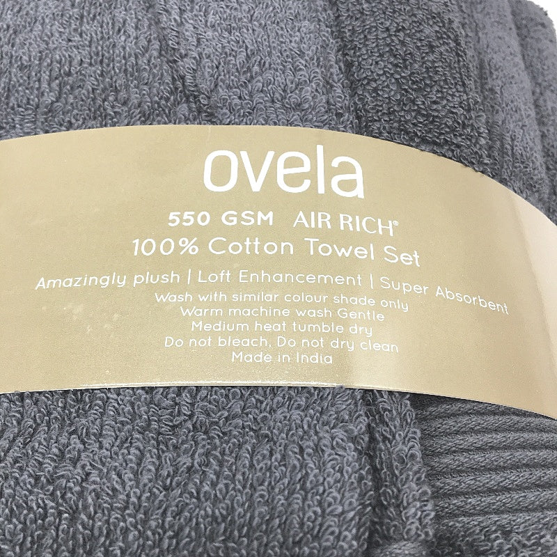 Ovela Luxury Air Rich 550GSM 100% Cotton Dark Grey 7 Piece Bath Towel Set NEW