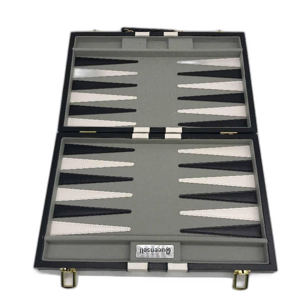 Queensell Backgammon Black Leather Game Set Travel Case Folding Board