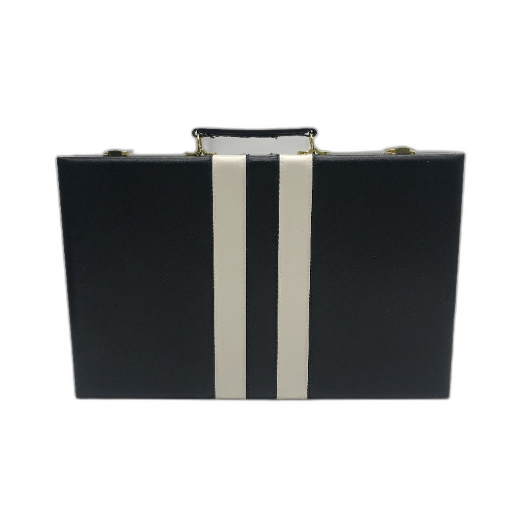 Queensell Backgammon Black Leather Game Set Travel Case Folding Board