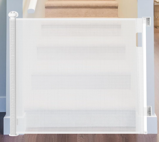 Omebel Retractable Baby & Pet Gate 140 x 85 cm White For Doorway Hallway Stairs
