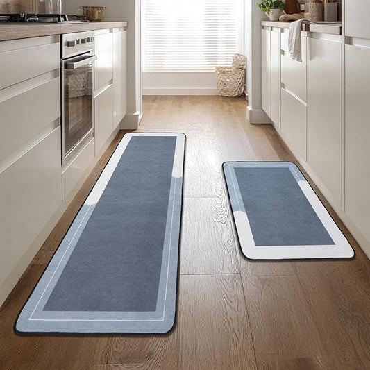 Kanga Room Kitchen Rug And Mat 2 Piece Set Waterproof Non Slip Blue NEW