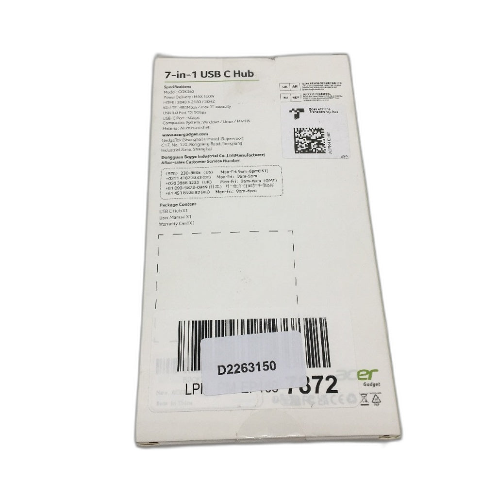 Acer USB C Hub 7 In 1 Multiport Adapter For Laptop 4K USBC To HDMI Splitter NEW