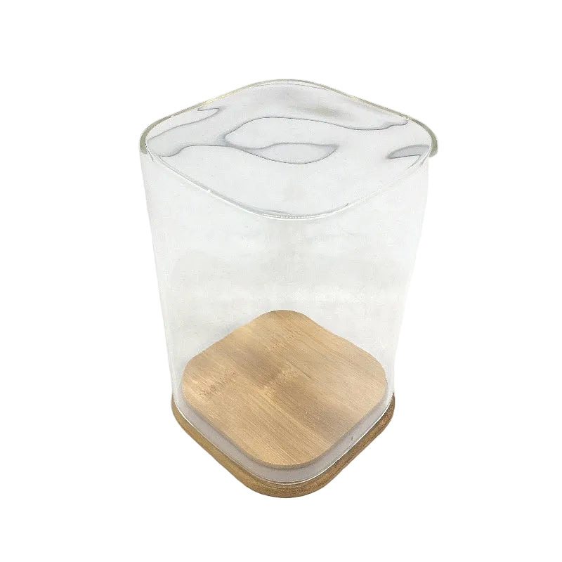 ComSaf Airtight Square Glass Food Storage Jars Set of 4 Bamboo Lids NEW