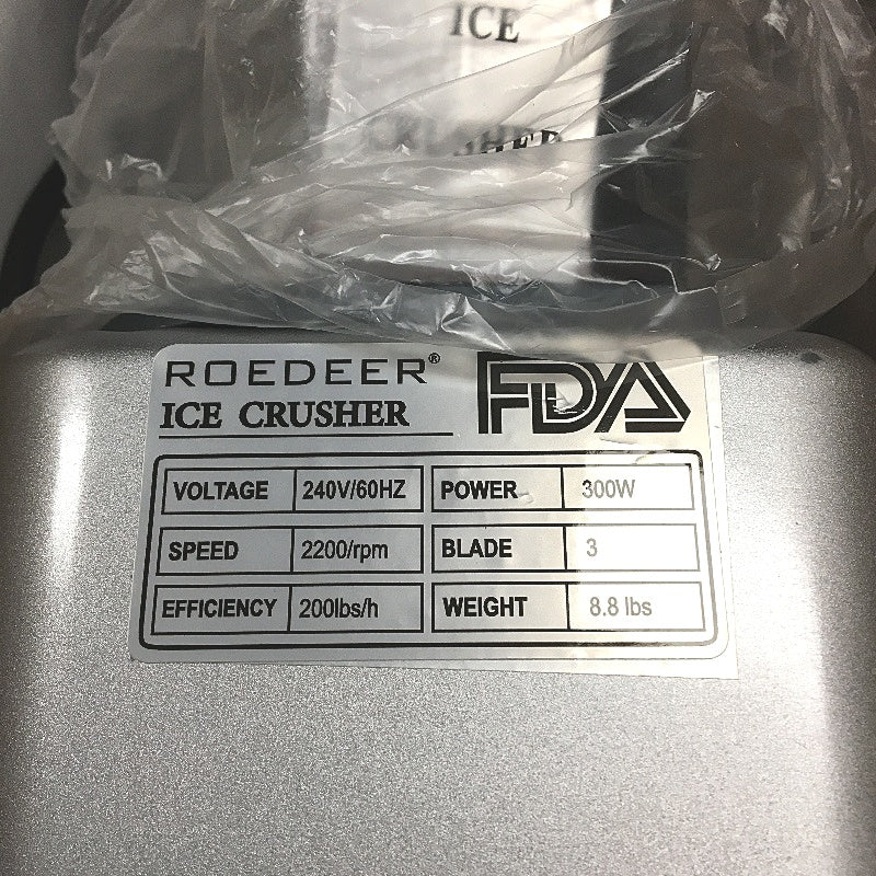 Roedeer High Power Ice Crusher Shaved Ice Machine Stainless Steel Blade 300W
