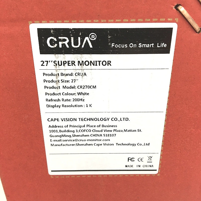 Crua 27 Inch Curved White Gaming Monitor FHD 1920x1080P 200Hz Refresh Rate NEW