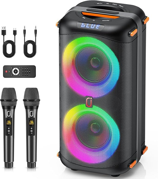 JYX T27 T Portable Speaker Karaoke Machine 2 Microphones LED Lights Bluetooth